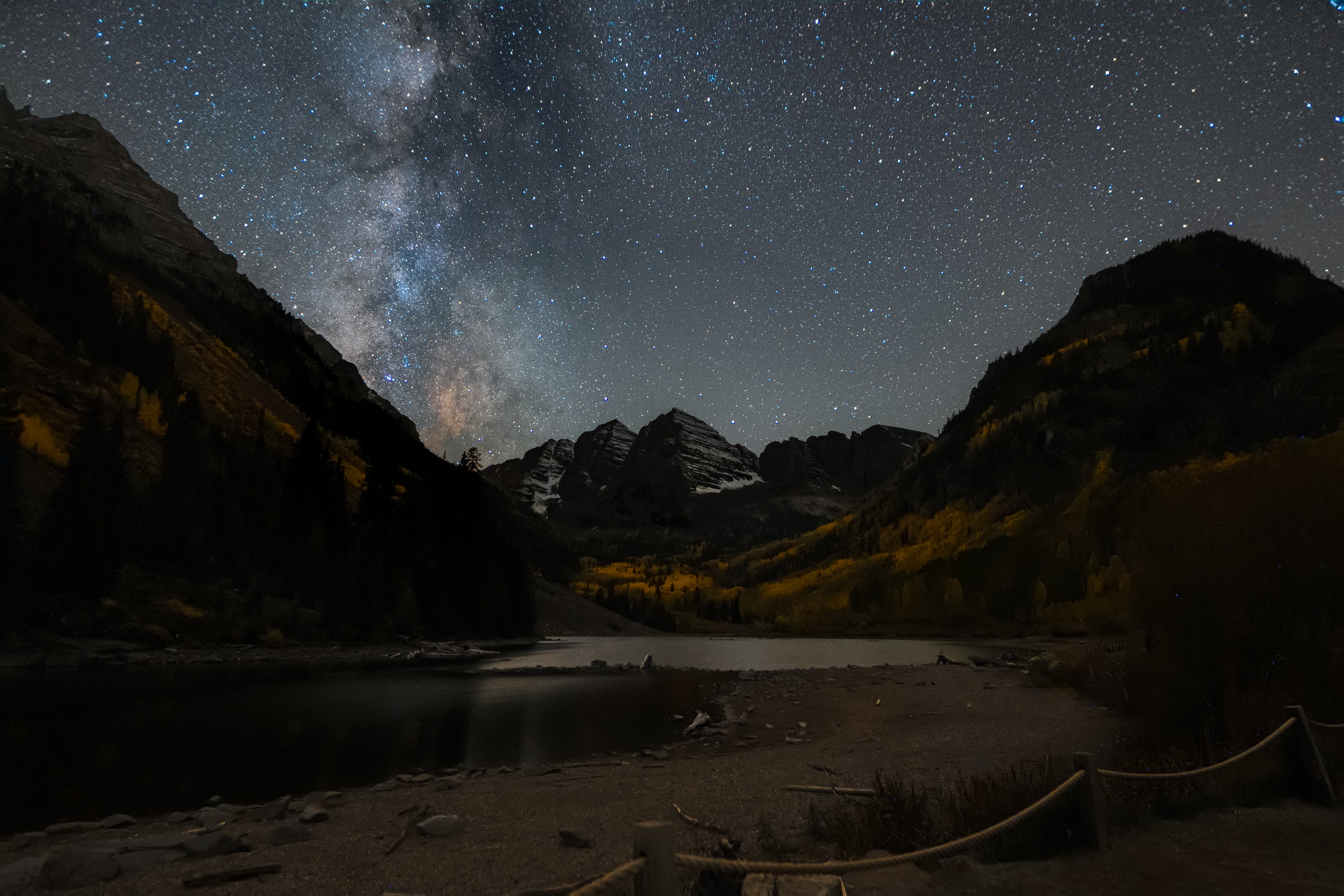 The Milky Way over Maroon Bells at night